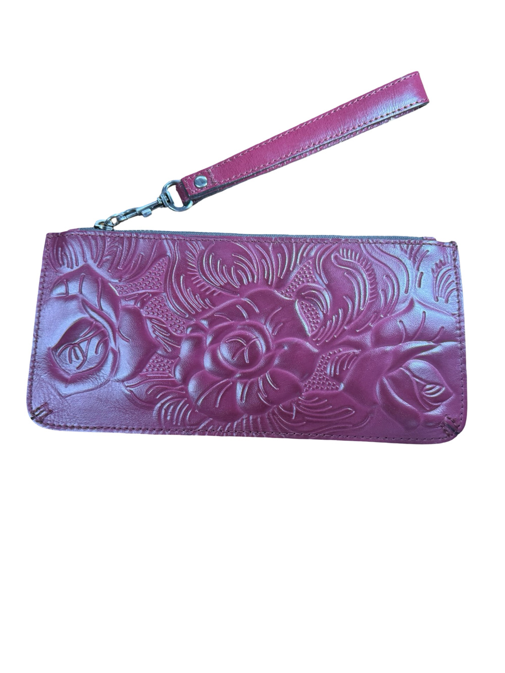 Patricia Nash St Croce Tooled Leather Wristlet Clutch Magenta